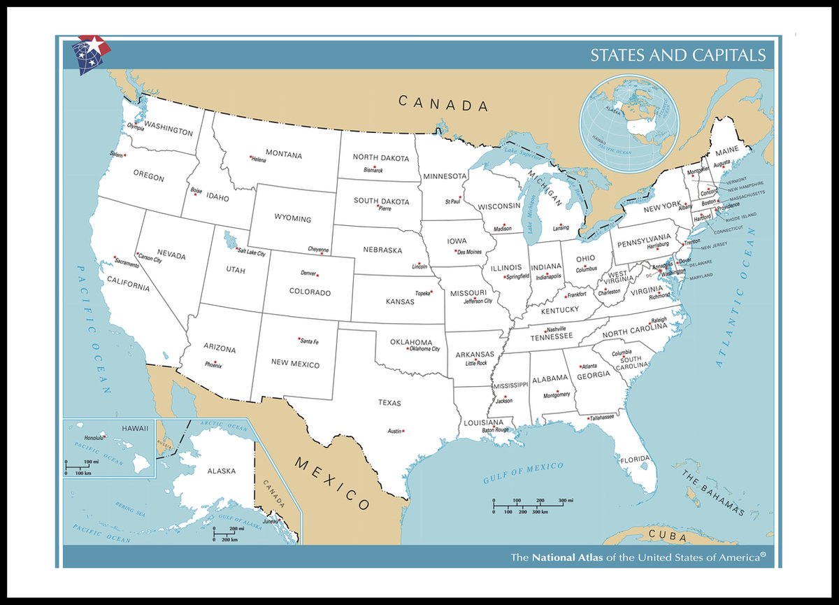 Postbode Uitleg Meditatief Kaart USA Staten hoofdsteden kopen - Producthero